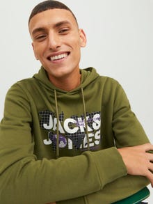 Jack & Jones Logo Hoodie -Olive Branch - 12240214