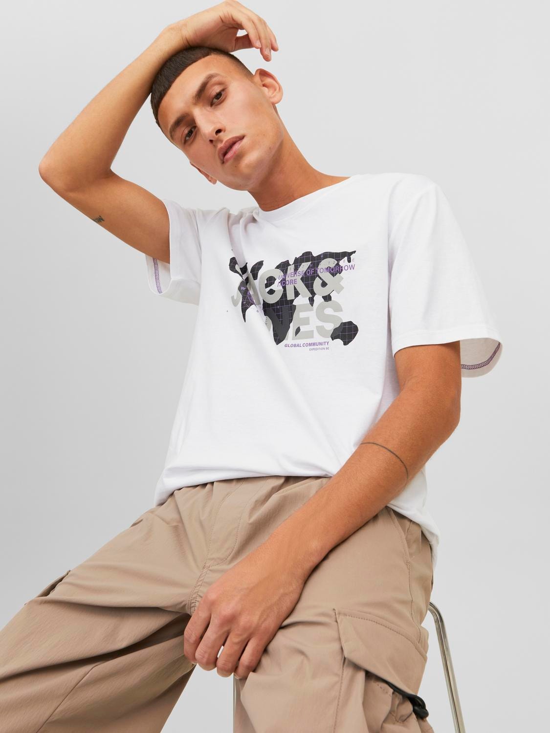 Jack & Jones Logó Környak Trikó -White - 12240276