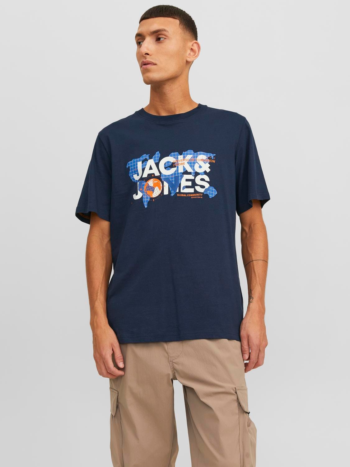 Jack & Jones Logo O-hals T-skjorte -Navy Blazer - 12240276