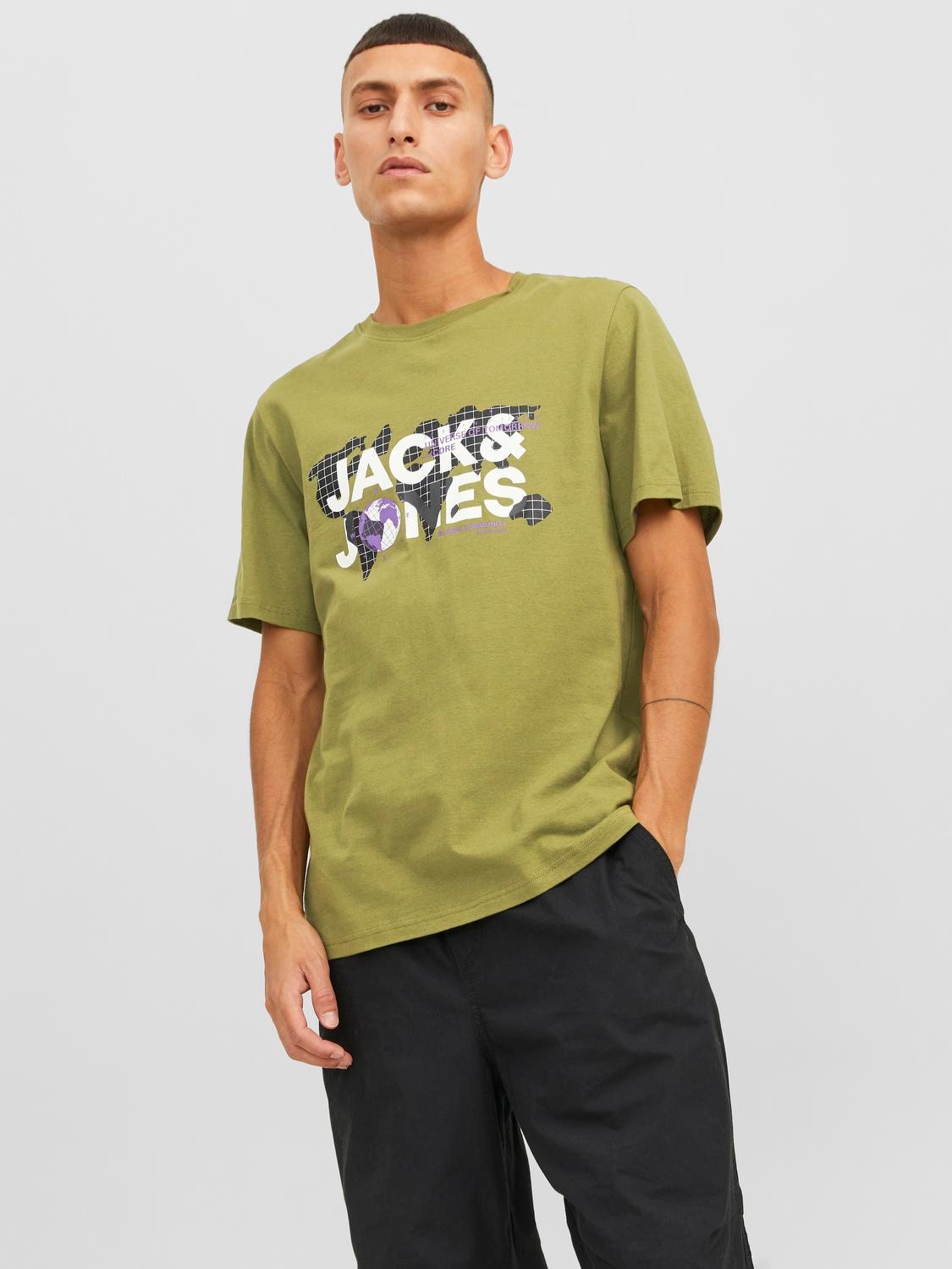Jack & Jones Logo O-hals T-skjorte -Olive Branch - 12240276