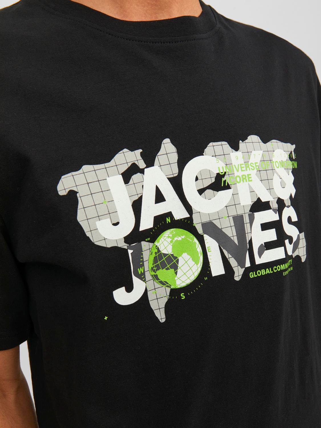 Jack & Jones Logo Kruhový výstřih Tričko -Black - 12240276