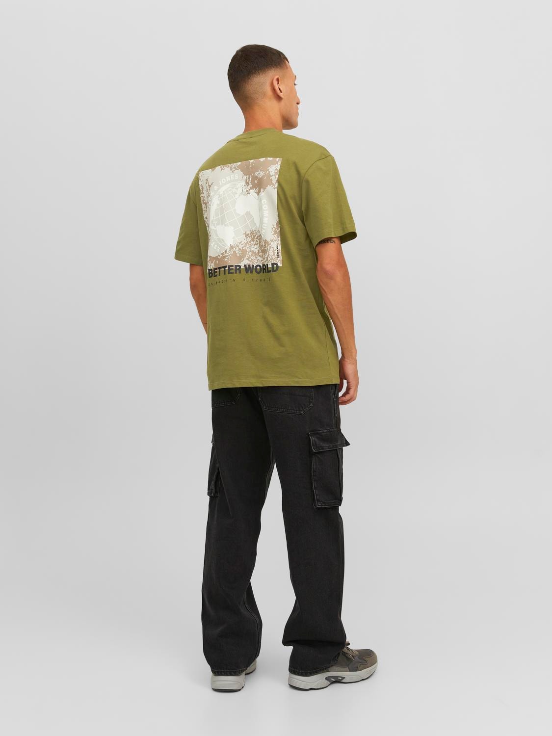 Jack & Jones Nyomott mintás Környak Trikó -Olive Branch - 12240279