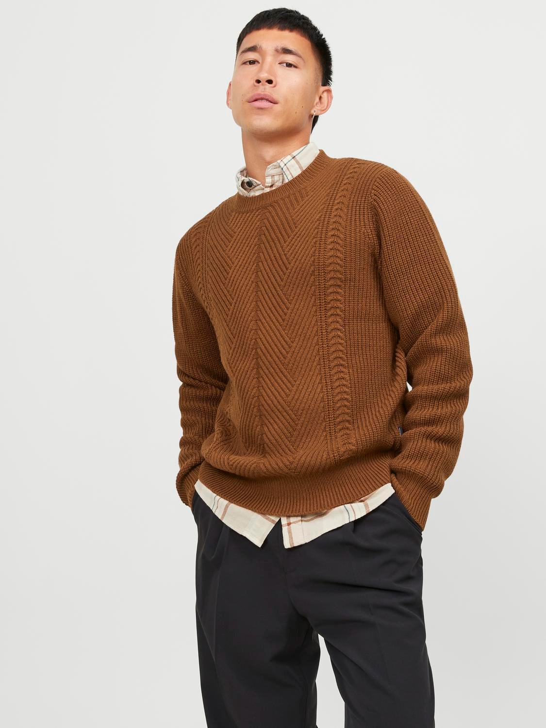 Jack & Jones Einfarbig Strickpullover mit Rundhals -Cambridge Brown - 12240577