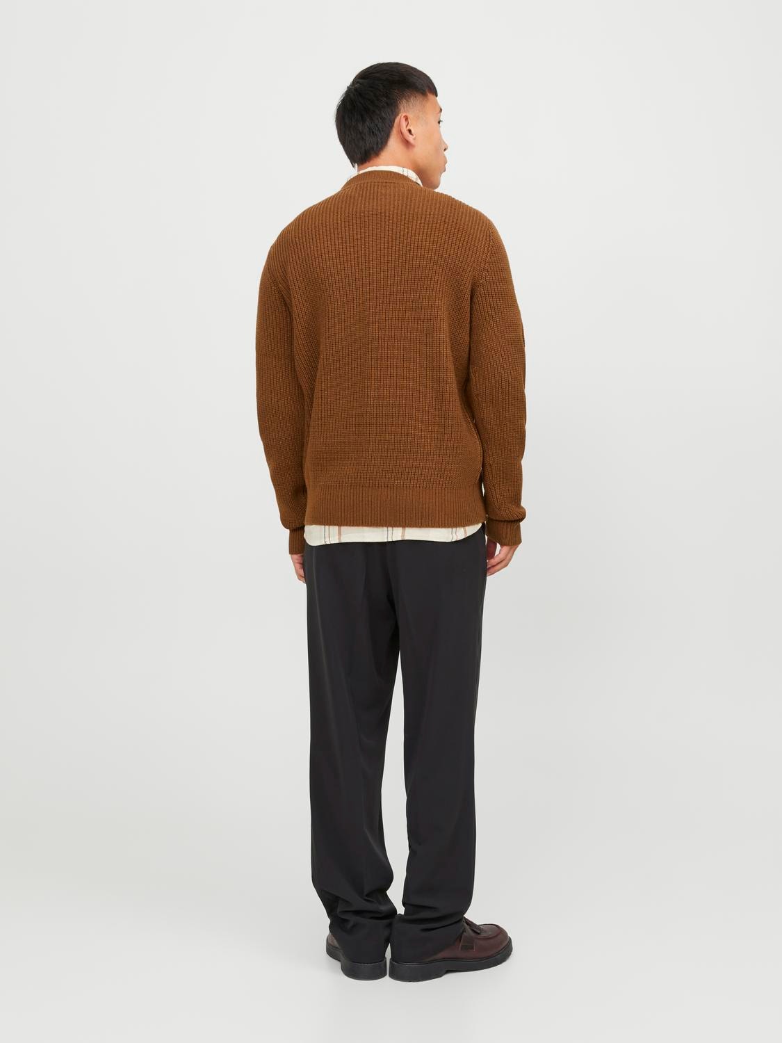 Jack & Jones Gładki Sweter z dzianiny z okrągłym dekoltem -Cambridge Brown - 12240577