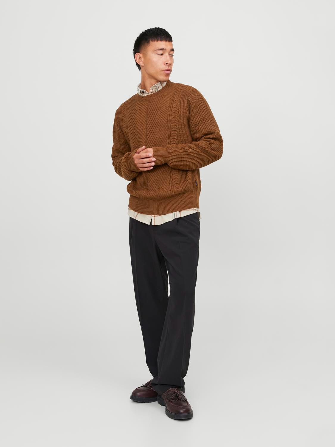 Jack & Jones Bez vzoru Svetr s okrouhlým výstřihem -Cambridge Brown - 12240577