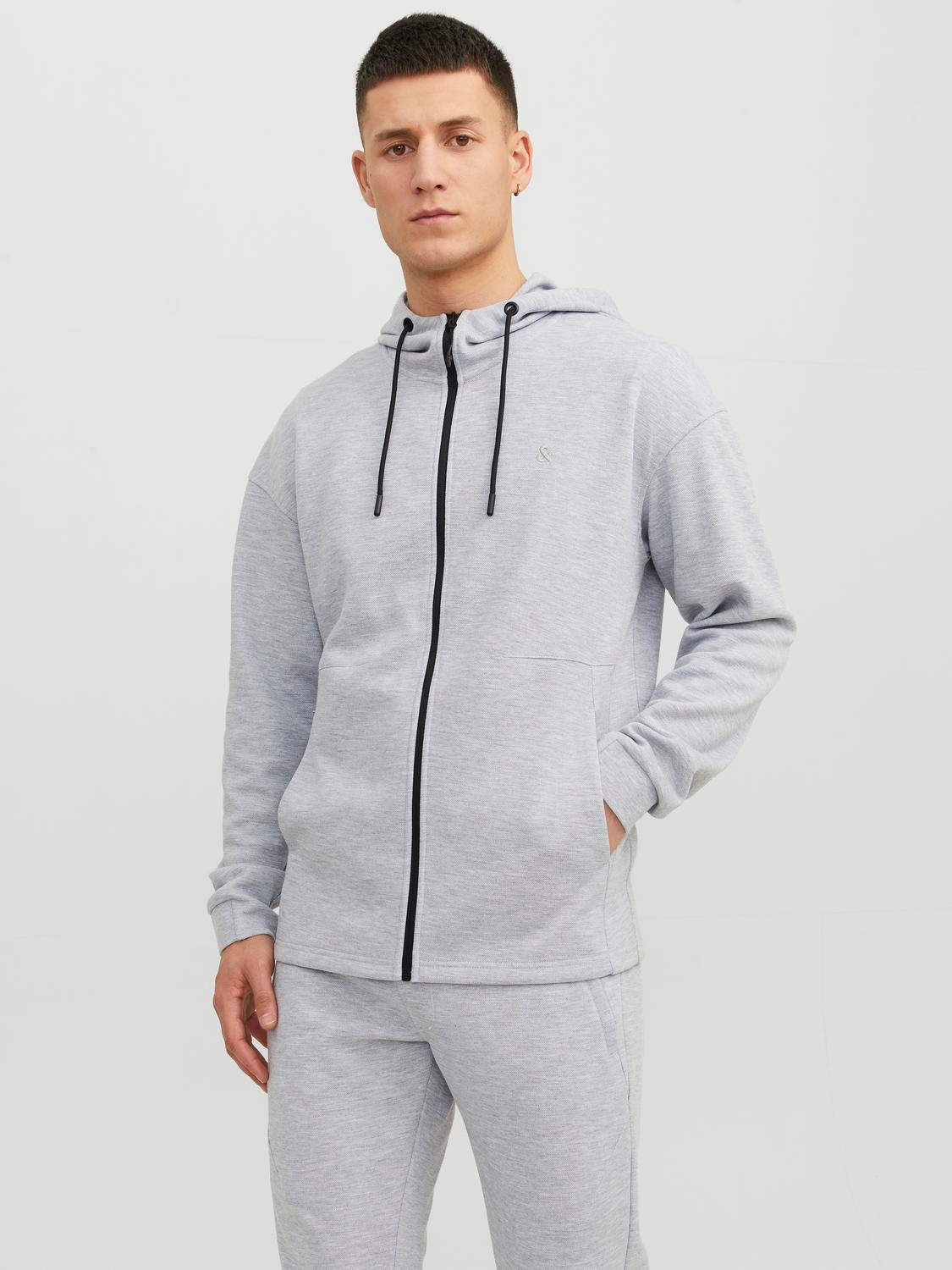 Jack & Jones Bez vzoru Mikina na zip s kapucí -Light Grey Melange - 12240595