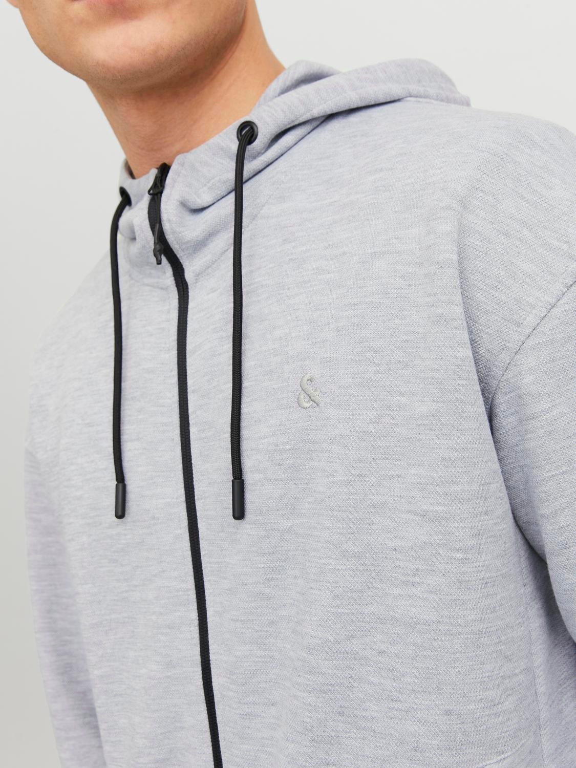 Jack & Jones Plain Zip Hoodie -Light Grey Melange - 12240595