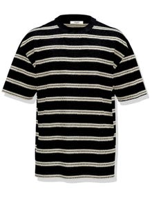 Jack & Jones Triibuline Ümmargune kaelus T-särk -Black - 12240629