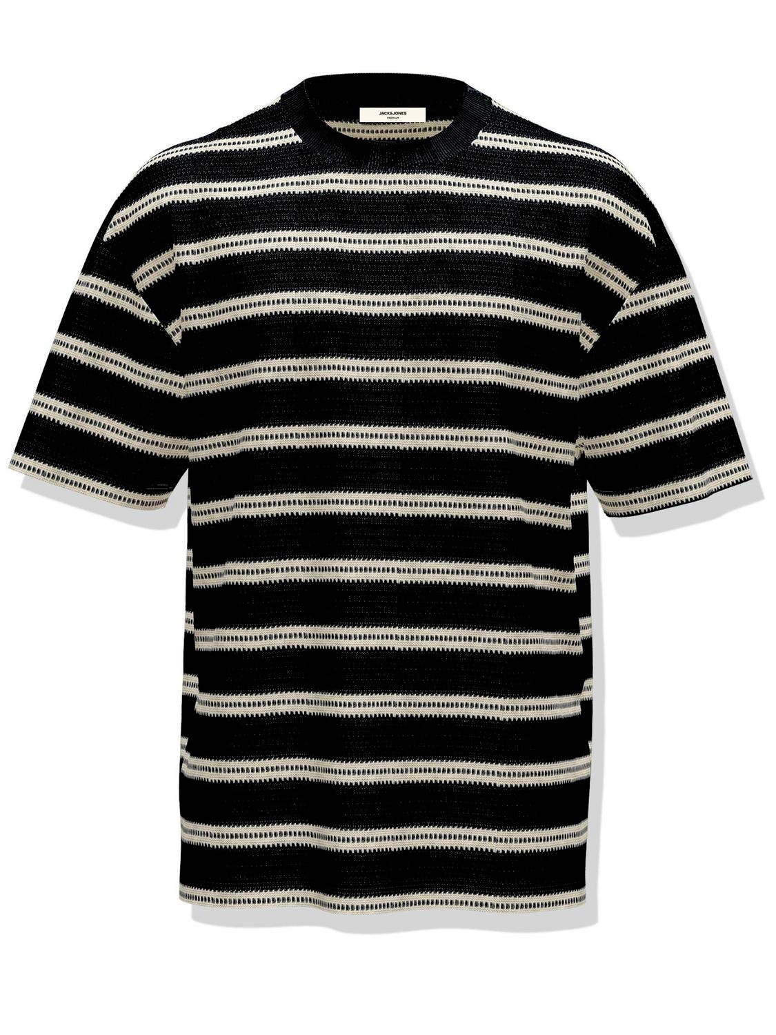 Jack & Jones Triibuline Ümmargune kaelus T-särk -Black - 12240629