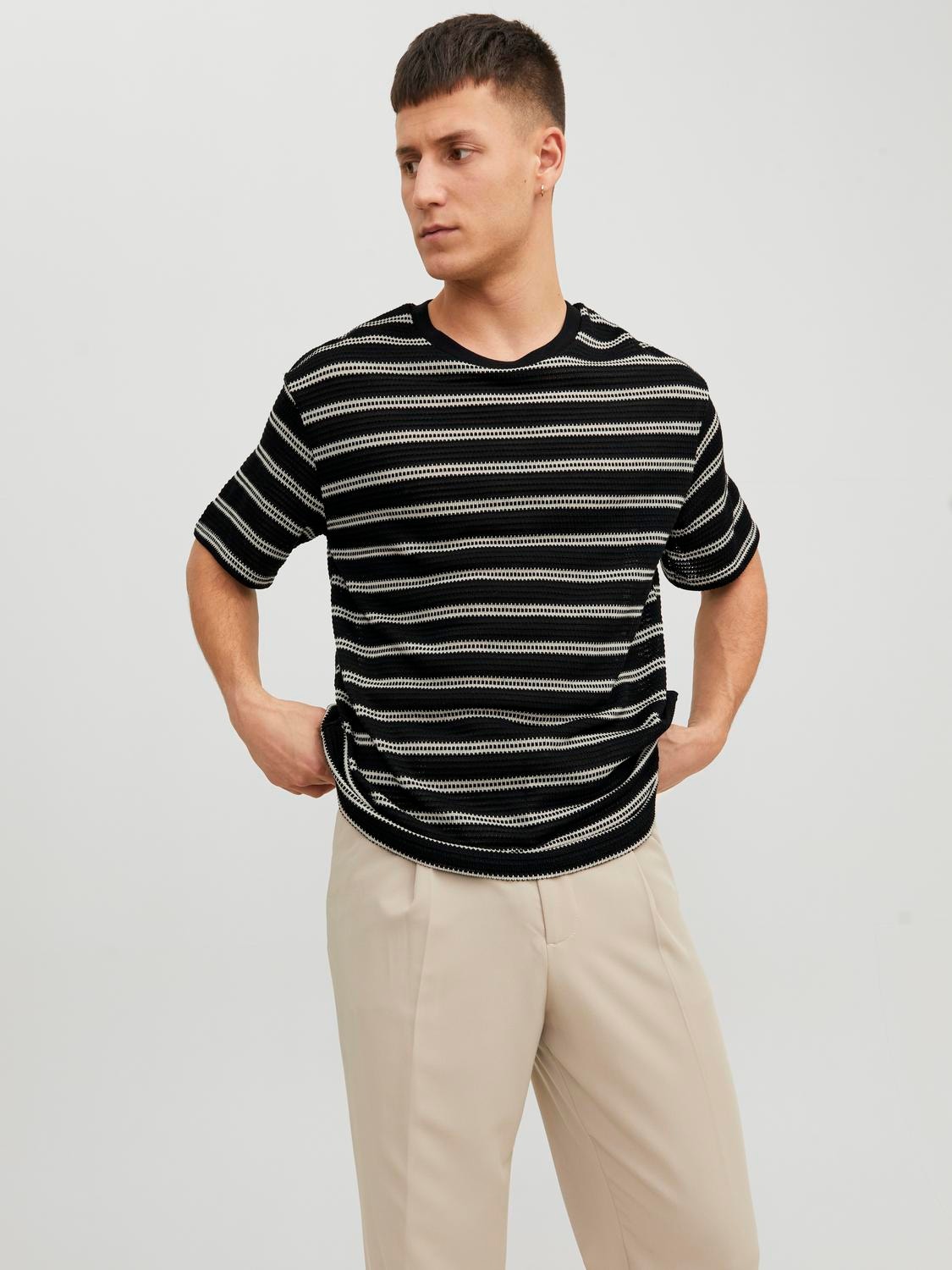 Jack & Jones Pruhovaný Kruhový výstřih Tričko -Black - 12240629