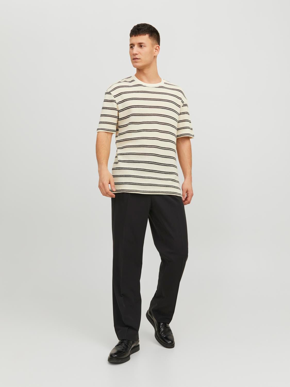 Short-sleeved crew-neck T-shirt in cotton knit with dégradé stripes White &  Sky Blue