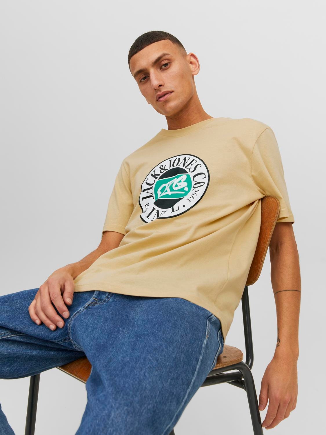 Jack & Jones Logo Kruhový výstřih Tričko -Reed Yellow - 12240664