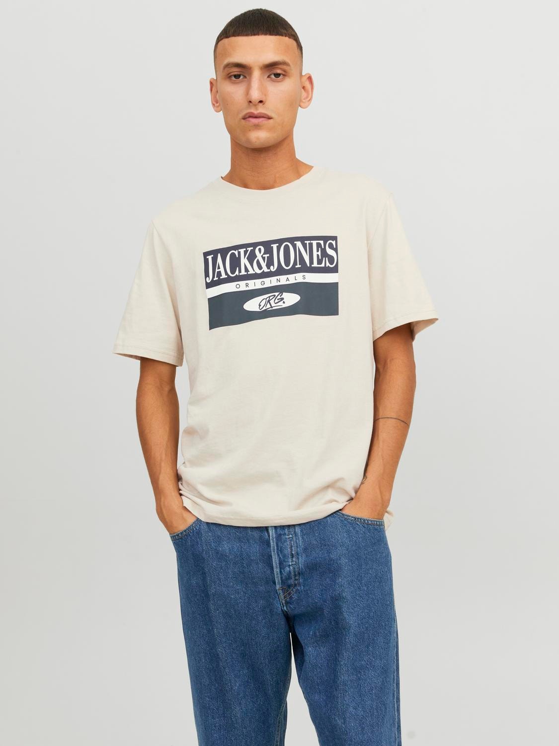 Jack & Jones Logó Környak Trikó -Moonbeam - 12240664