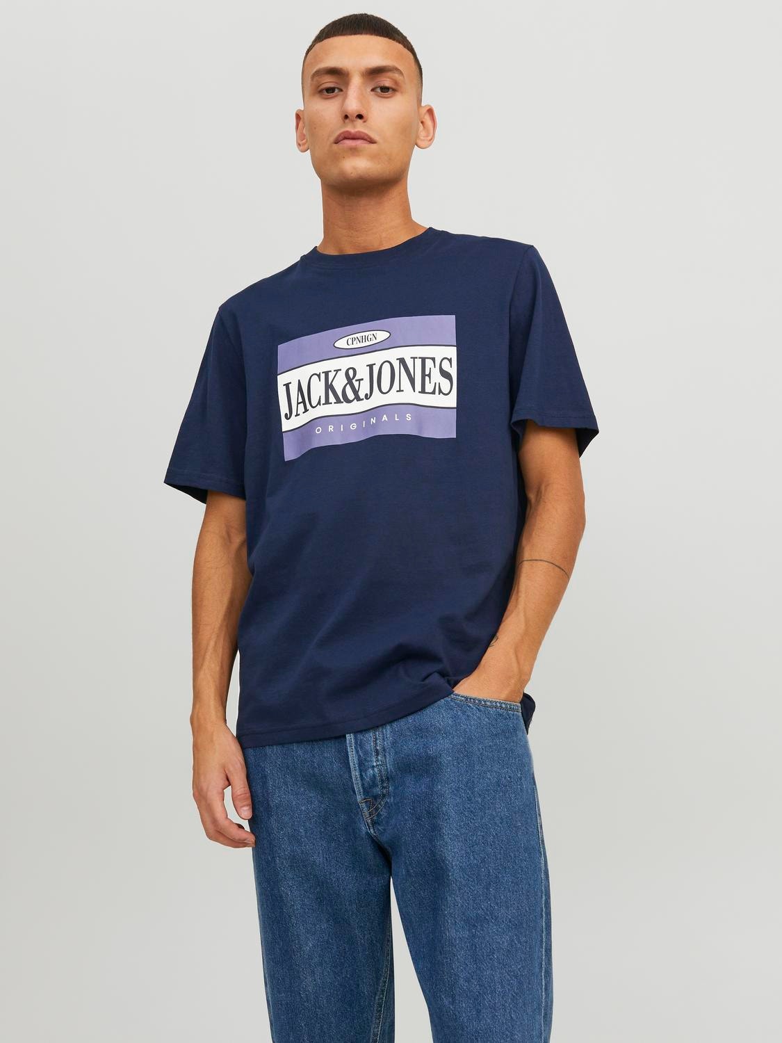 Jack & Jones Logo Ronde hals T-shirt -Navy Blazer - 12240664