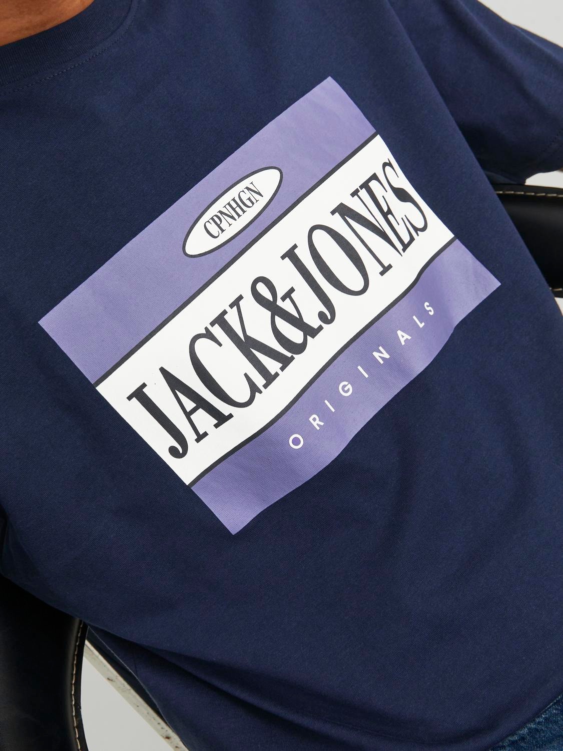 Jack & Jones Logotipas Apskritas kaklas Marškinėliai -Navy Blazer - 12240664
