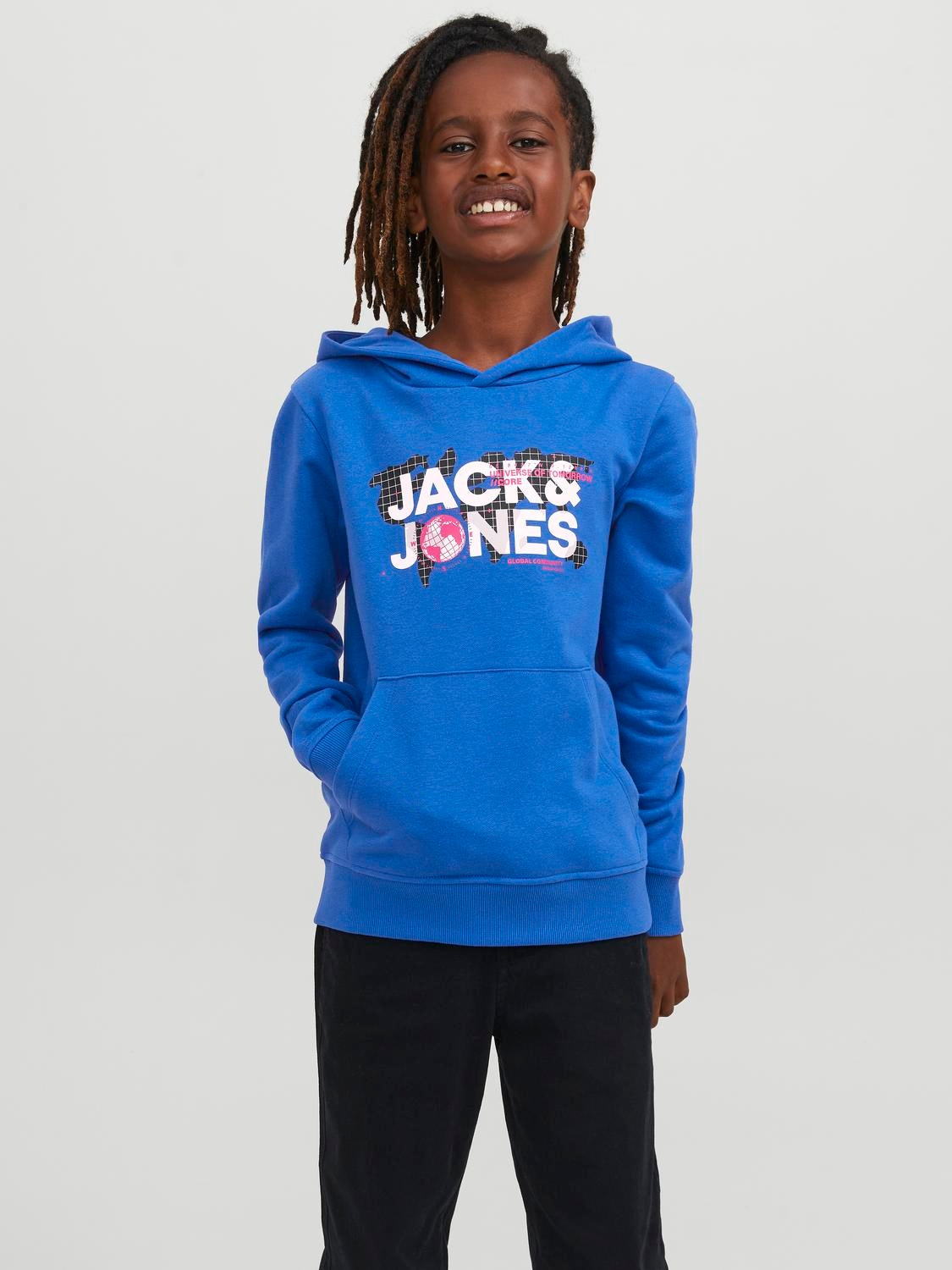 Jack & Jones Logo Hoodie For boys -Blue Iolite - 12241029
