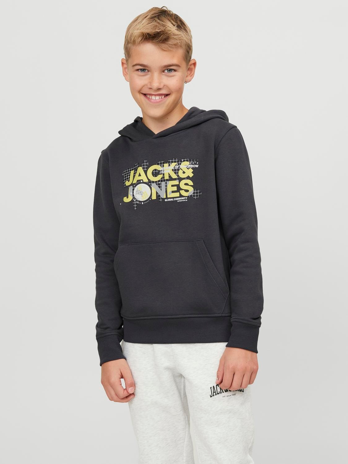 Jack & Jones Logo Mikina s kapucí Junior -Asphalt - 12241029