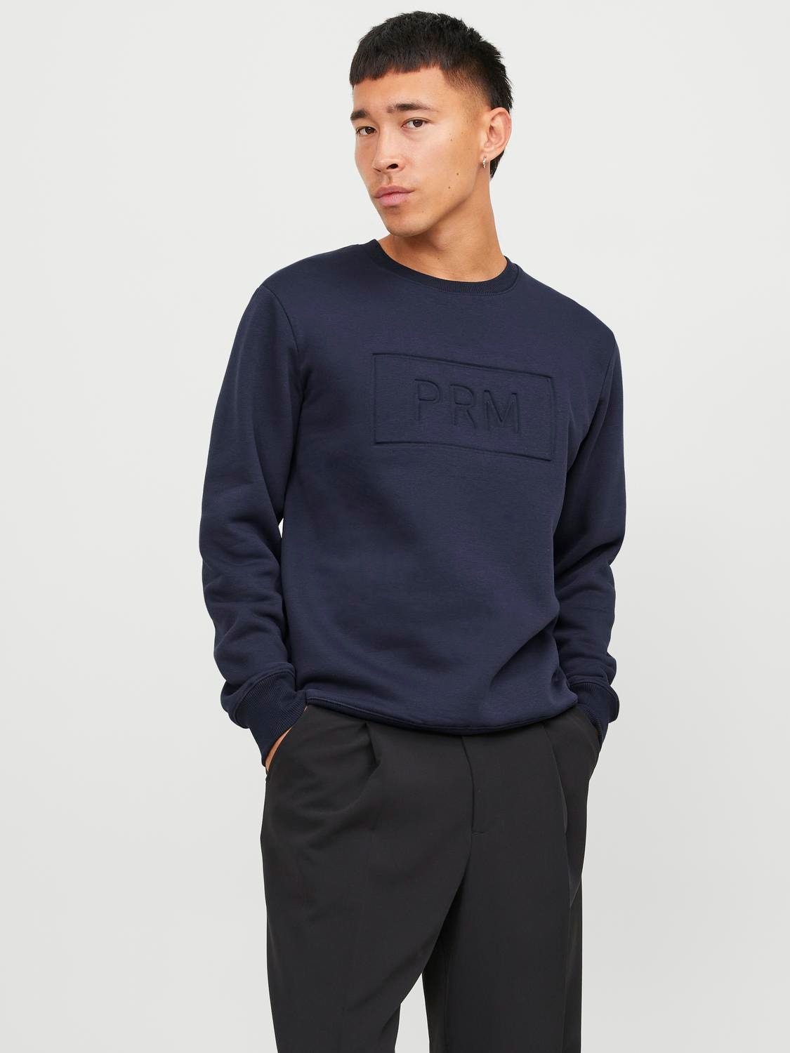 Jack & Jones Printed Crewn Neck Sweatshirt -Perfect Navy - 12241106