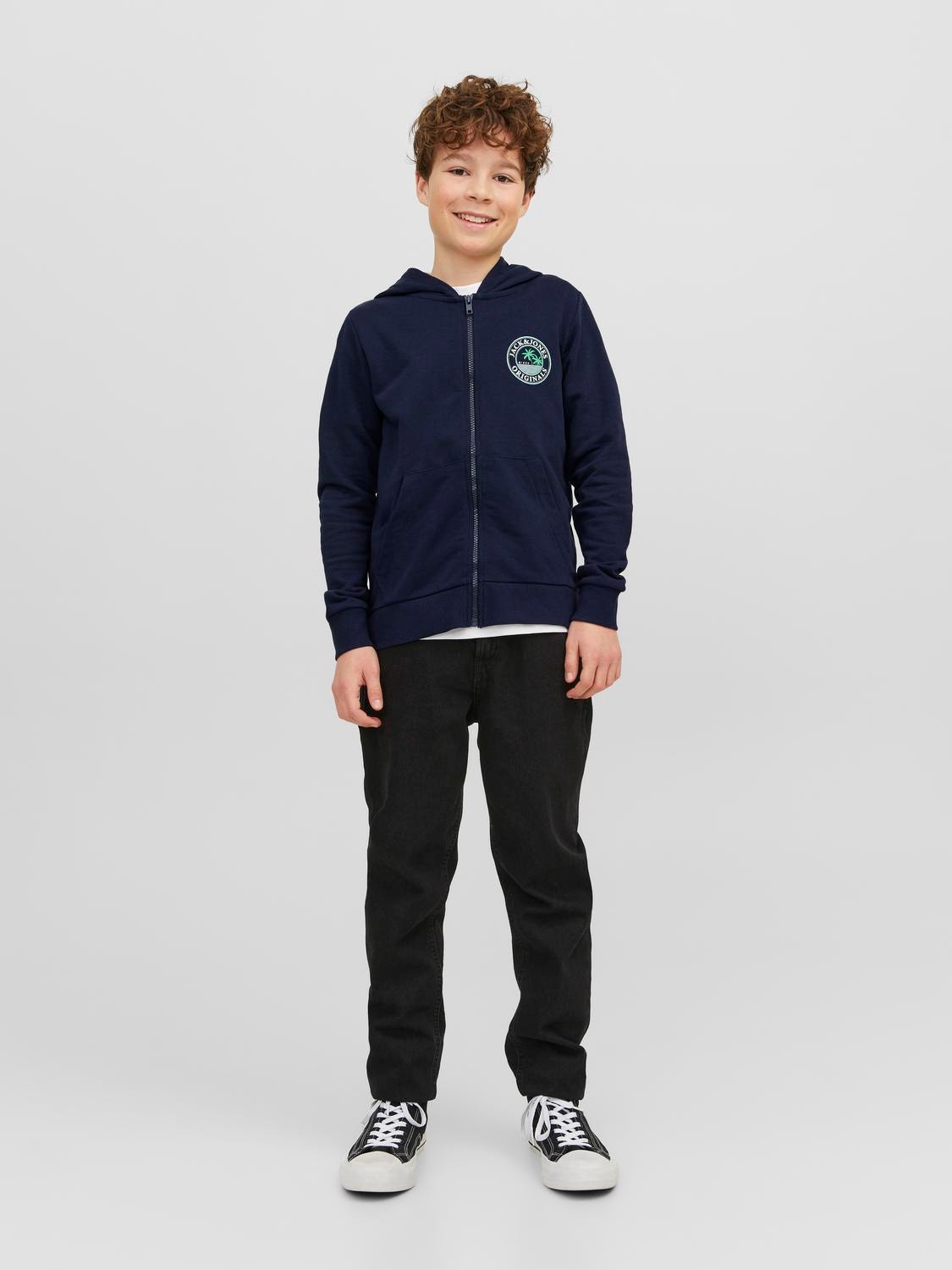 Jack & Jones Printed Zip Hoodie For boys -Navy Blazer - 12241127