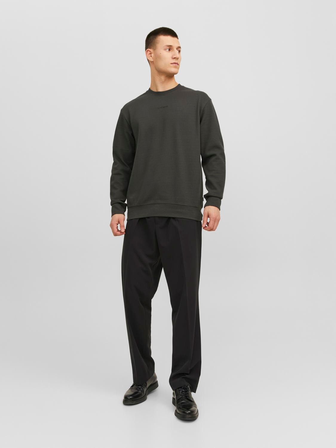 Jack & Jones Plain Crew neck Sweatshirt -Black Sand - 12241205