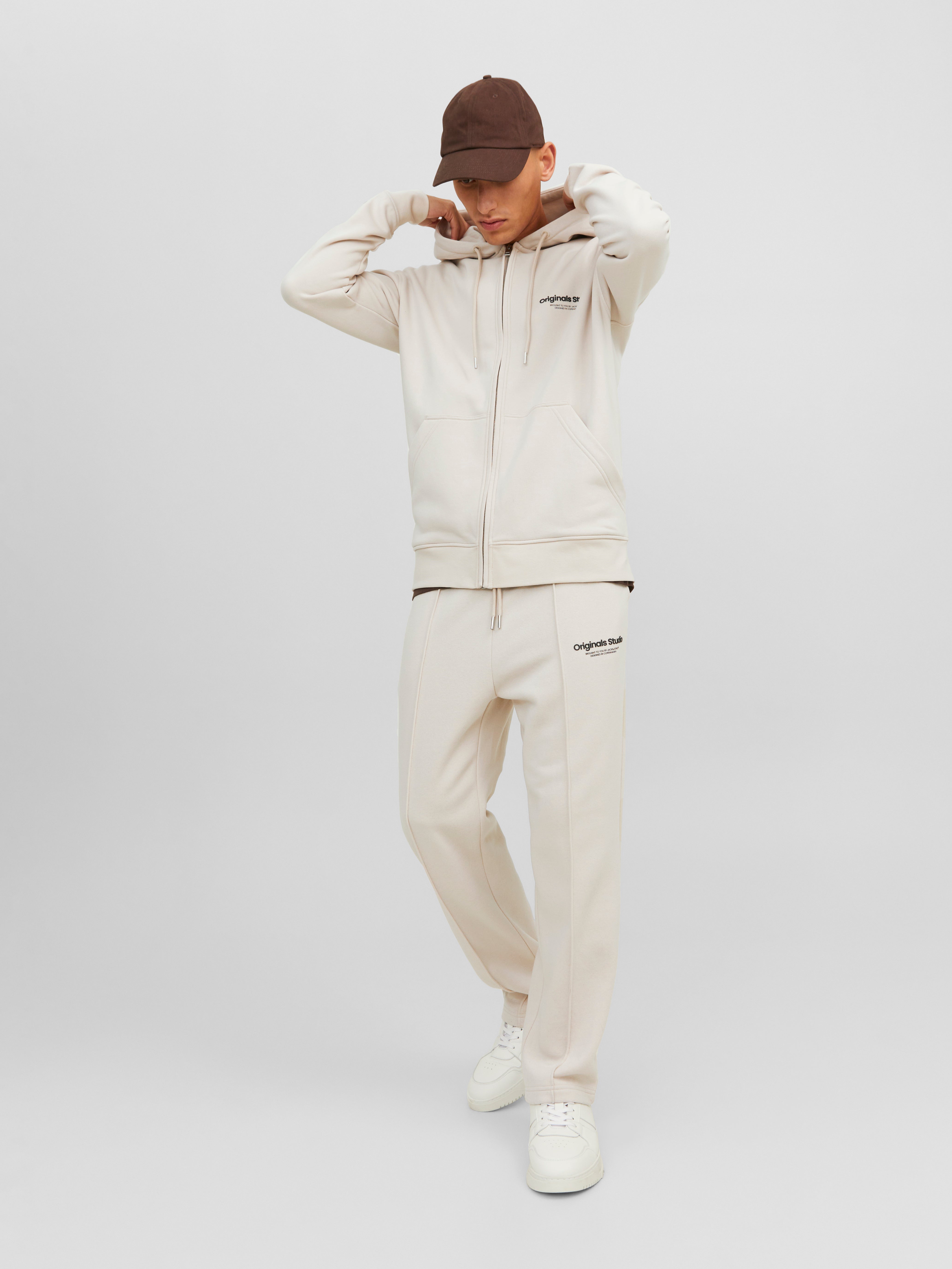 Gedruckt Kapuzenpullover mit Reißverschluss | Beige | Jack & Jones®