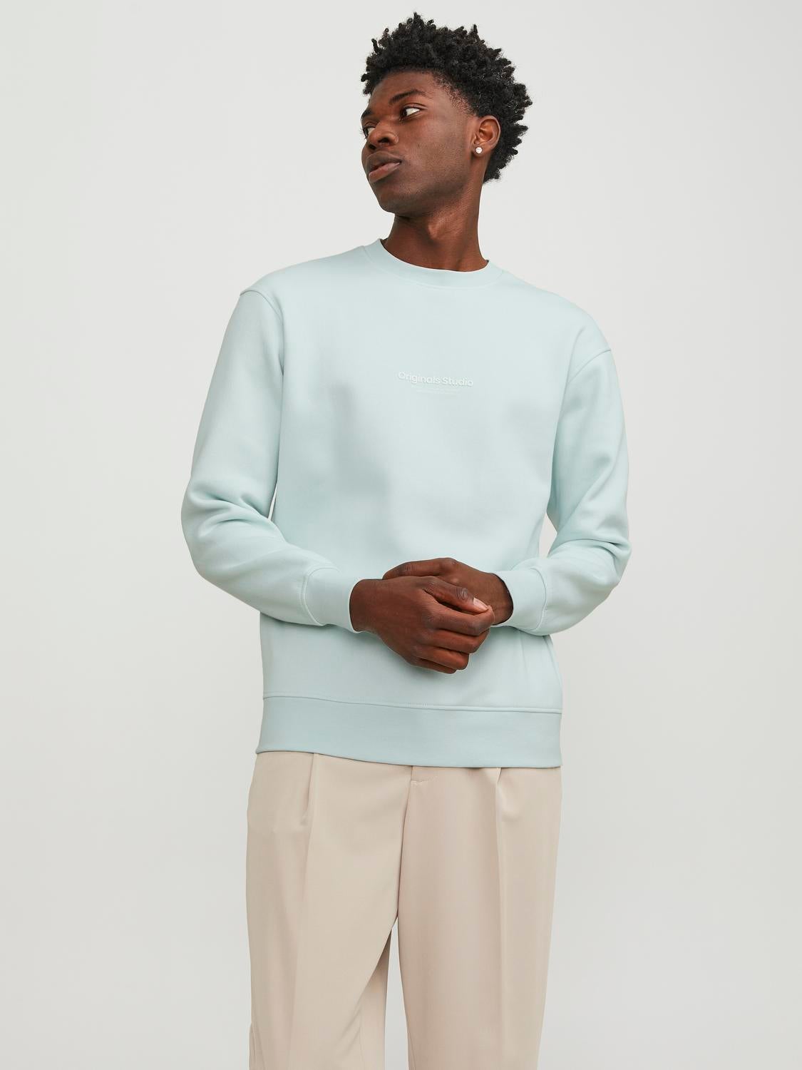 Printed Crewn Neck Sweatshirt Light Blue Jack Jones