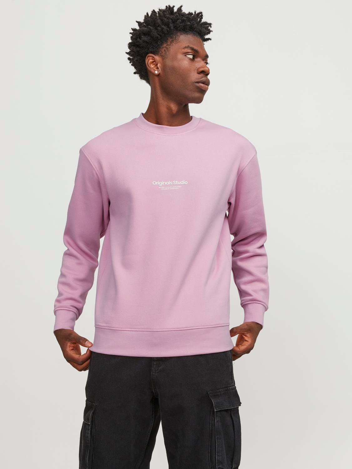 Printed Crew neck Sweatshirt, Light Rose