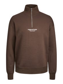 Jack & Jones Text Half Zip Sweatshirt -Chocolate Brown - 12241777