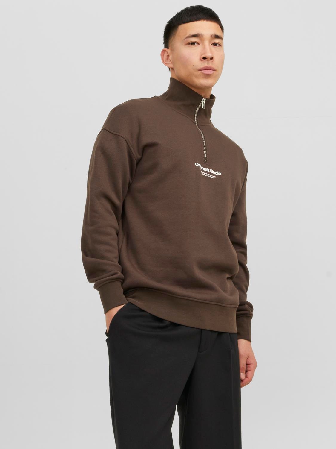 Jack & Jones Szöveg Félcipzáras pulóver -Chocolate Brown - 12241777