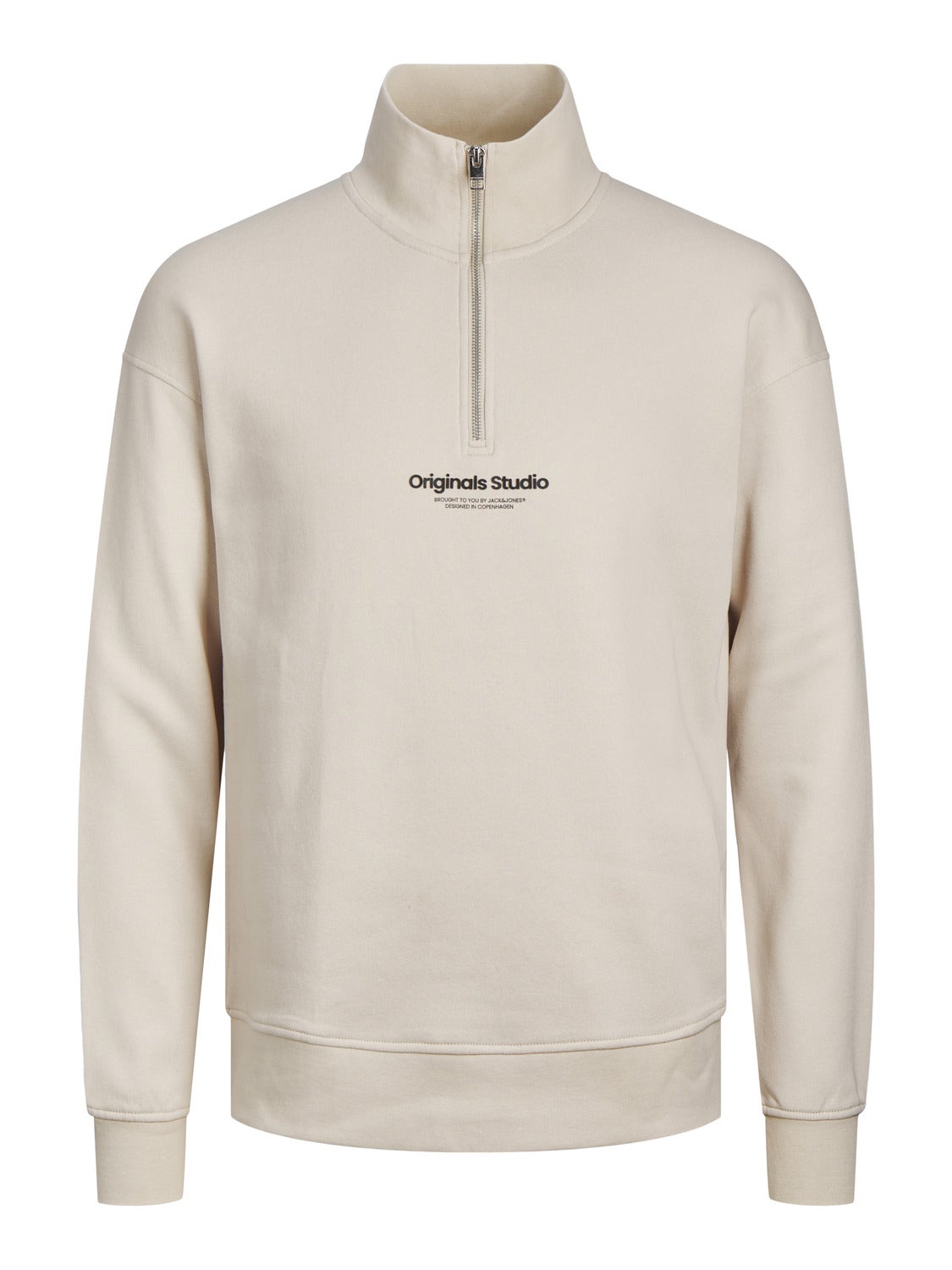 Text Sweatshirt mit halbem Reißverschluss | Beige | Jack & Jones®