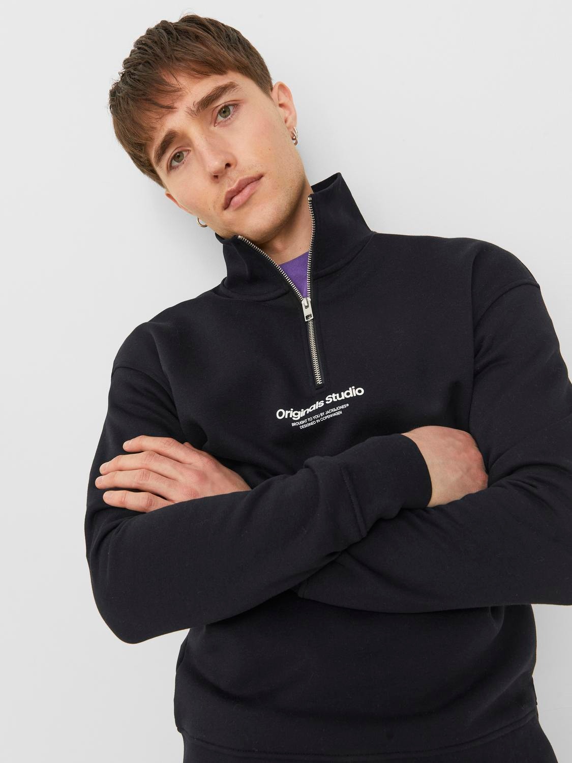 Jack & Jones Tekstas Pusiau užtrauktuko megztinis -Black - 12241777