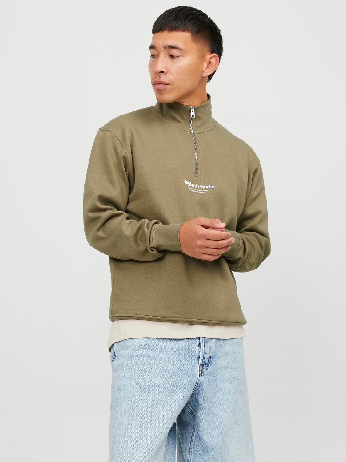 Jack & Jones Sudadera con media cremallera Con texto -Aloe - 12241777