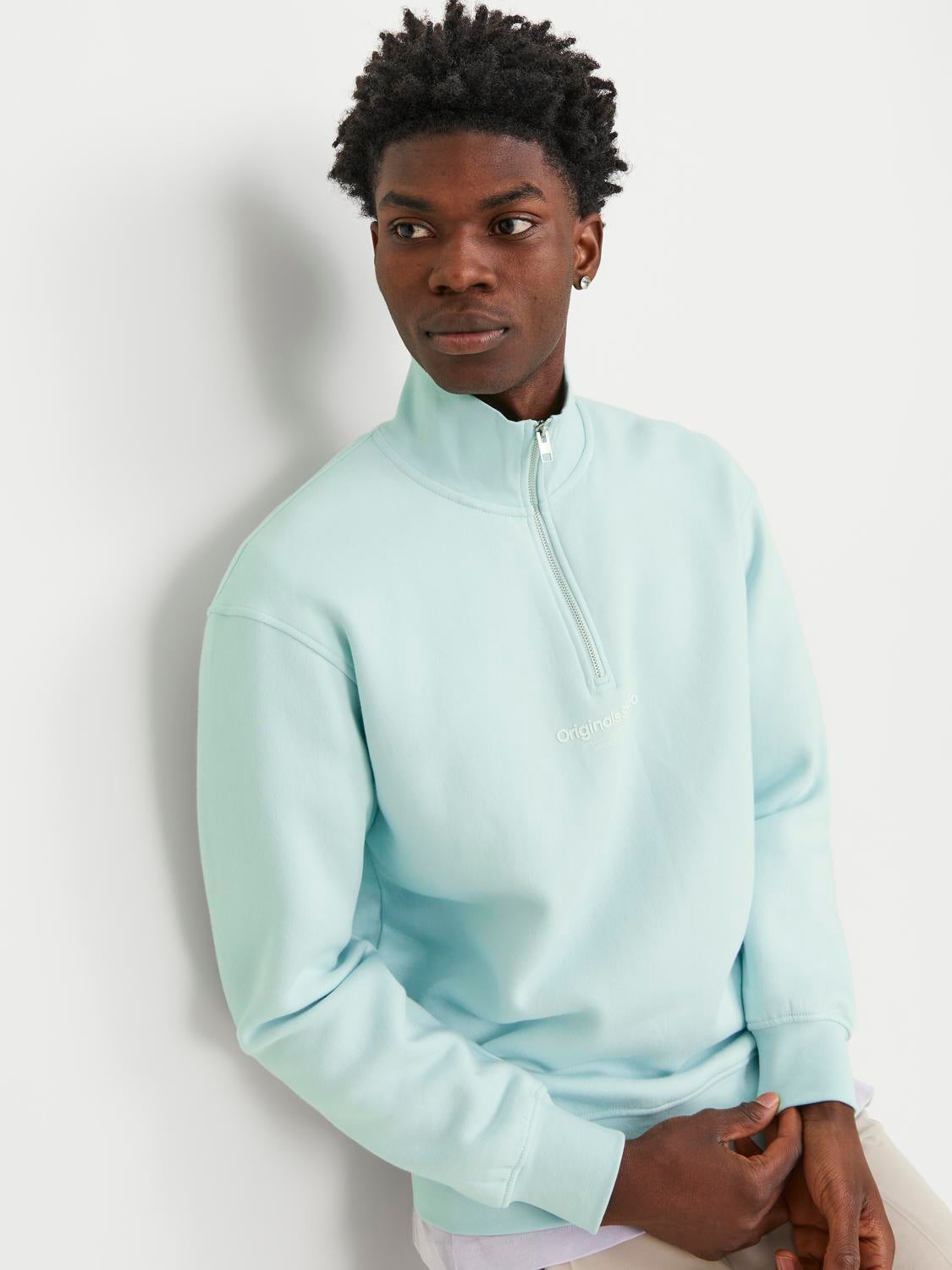 Text Half Zip Sweatshirt Light Blue Jack Jones