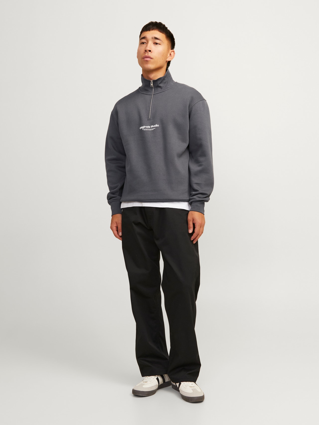 Jack & Jones Text Half Zip Sweatshirt -Iron Gate - 12241777