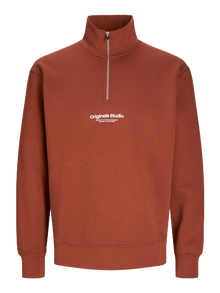 Jack & Jones Text Half Zip Sweatshirt -Brandy Brown - 12241777