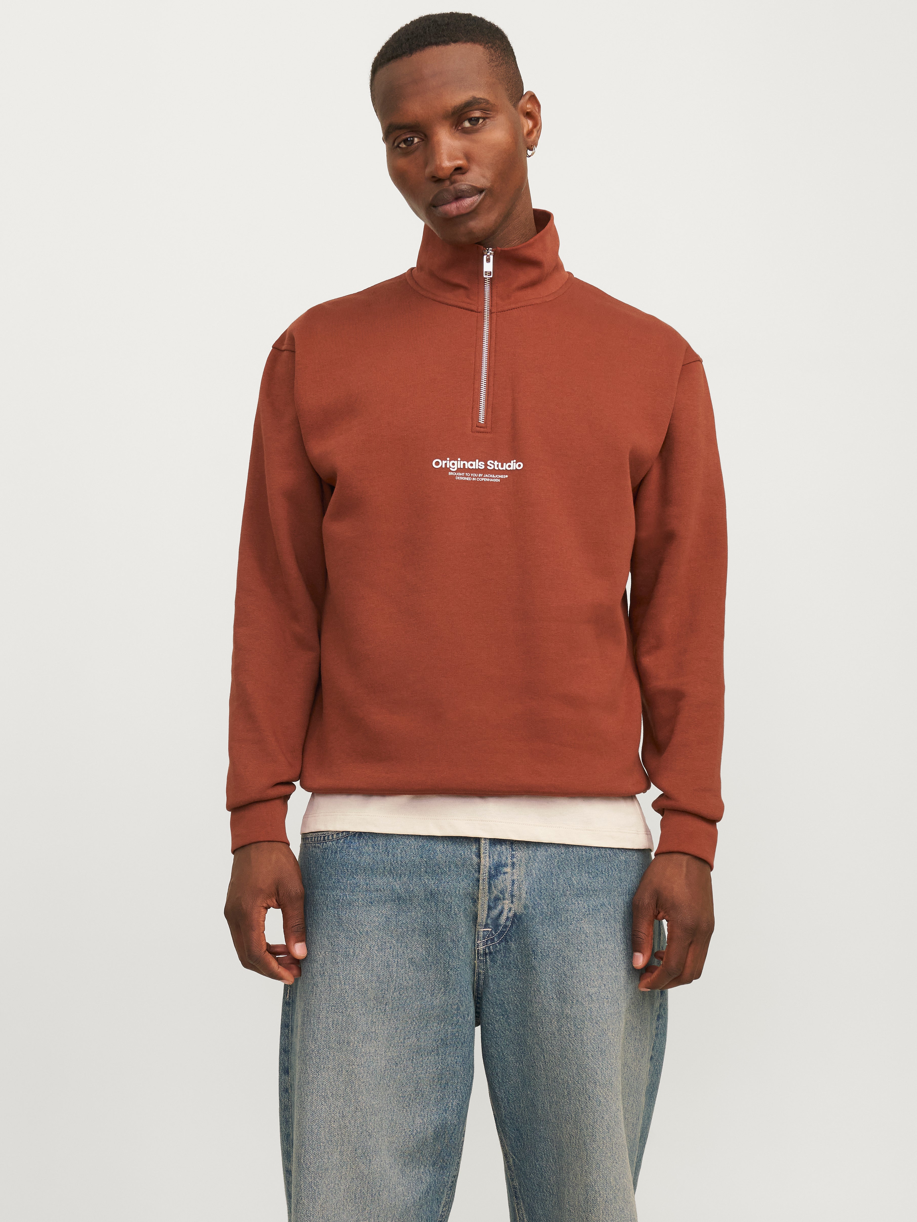 Thumbnail - Text Sweatshirt Mit Halbem Reißverschluss