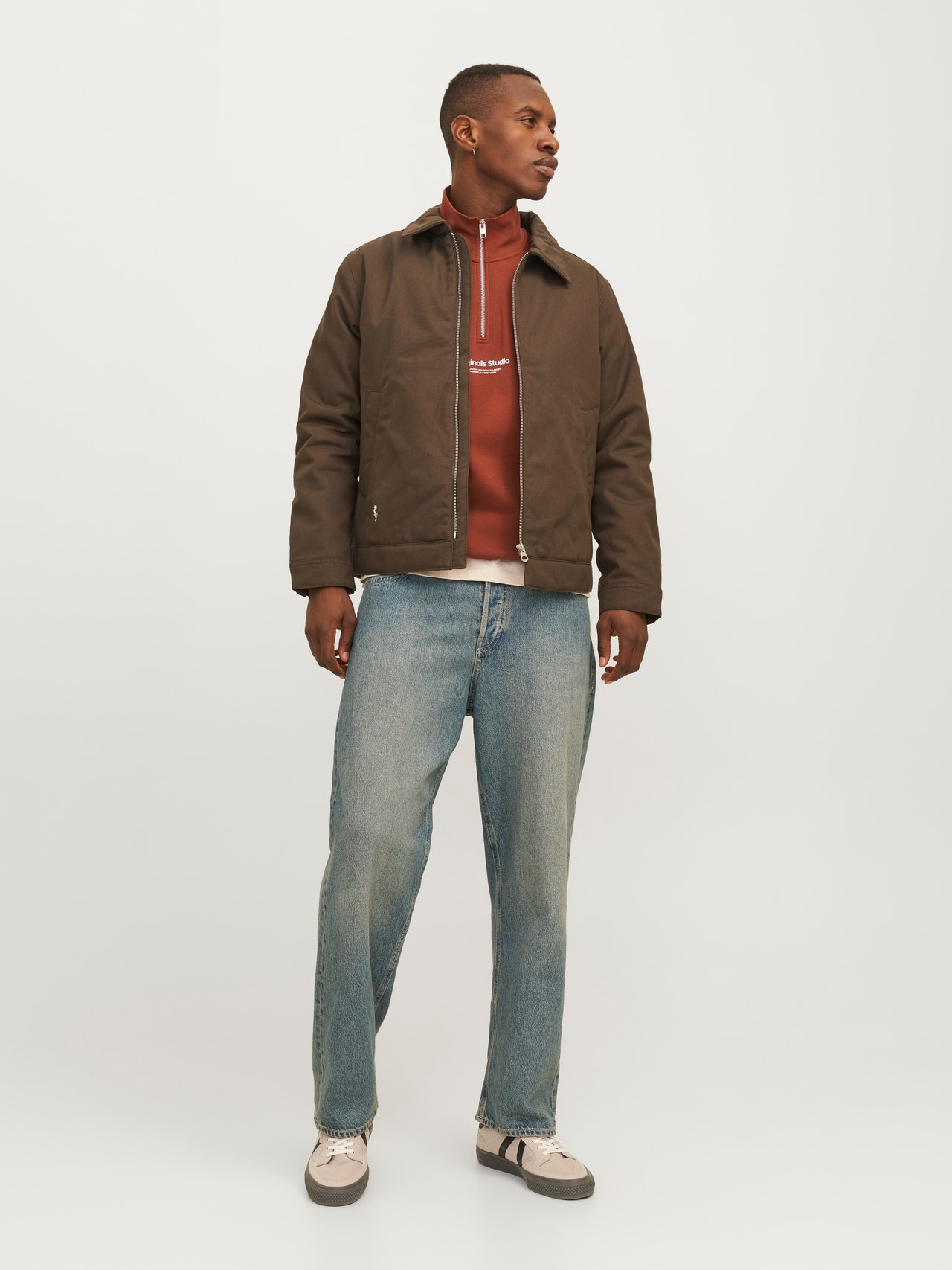 Jack & Jones Text Tröja med halv dragkedja -Brandy Brown - 12241777