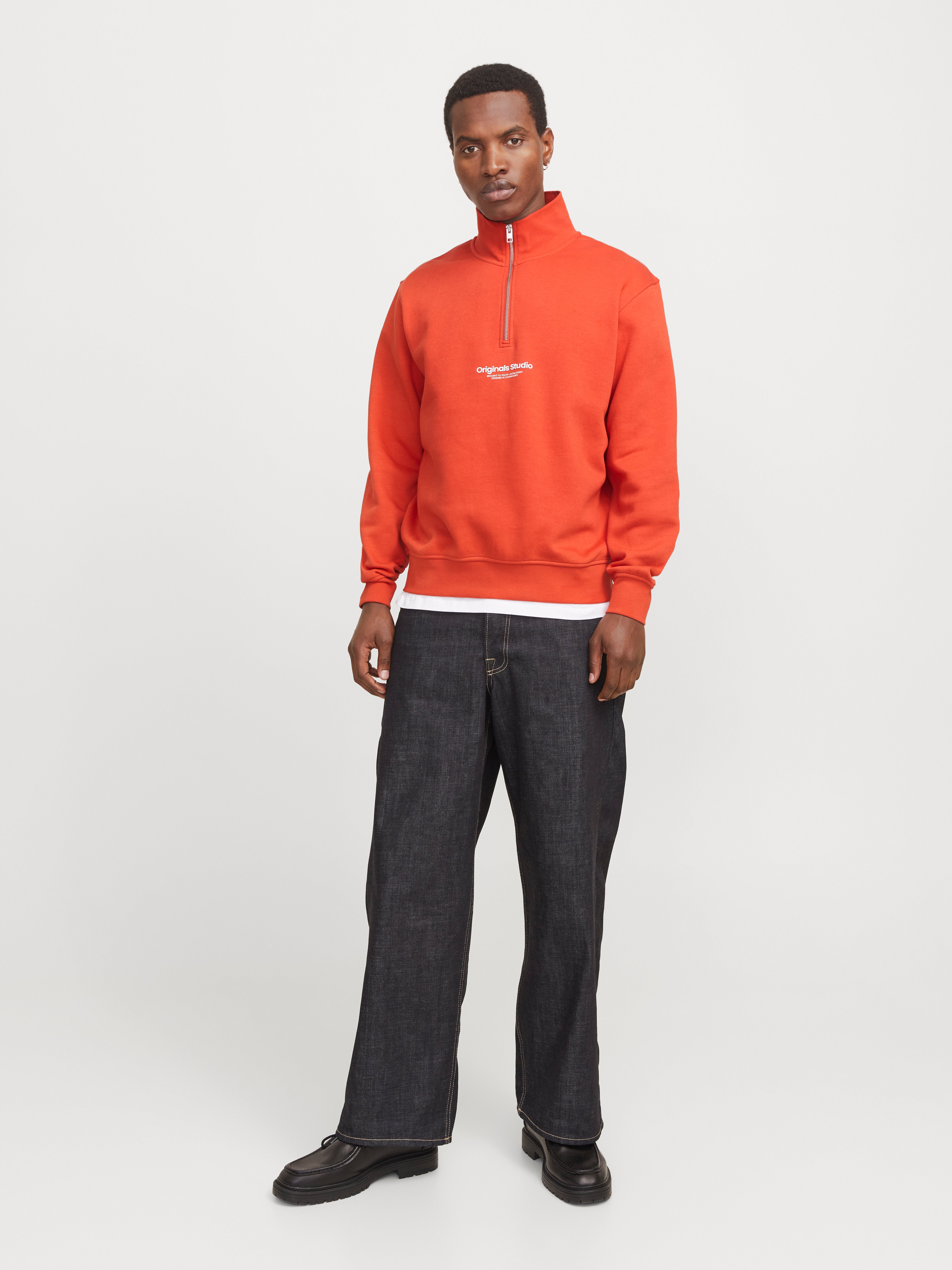 Thumbnail - Text Sweatshirt Mit Halbem Reißverschluss