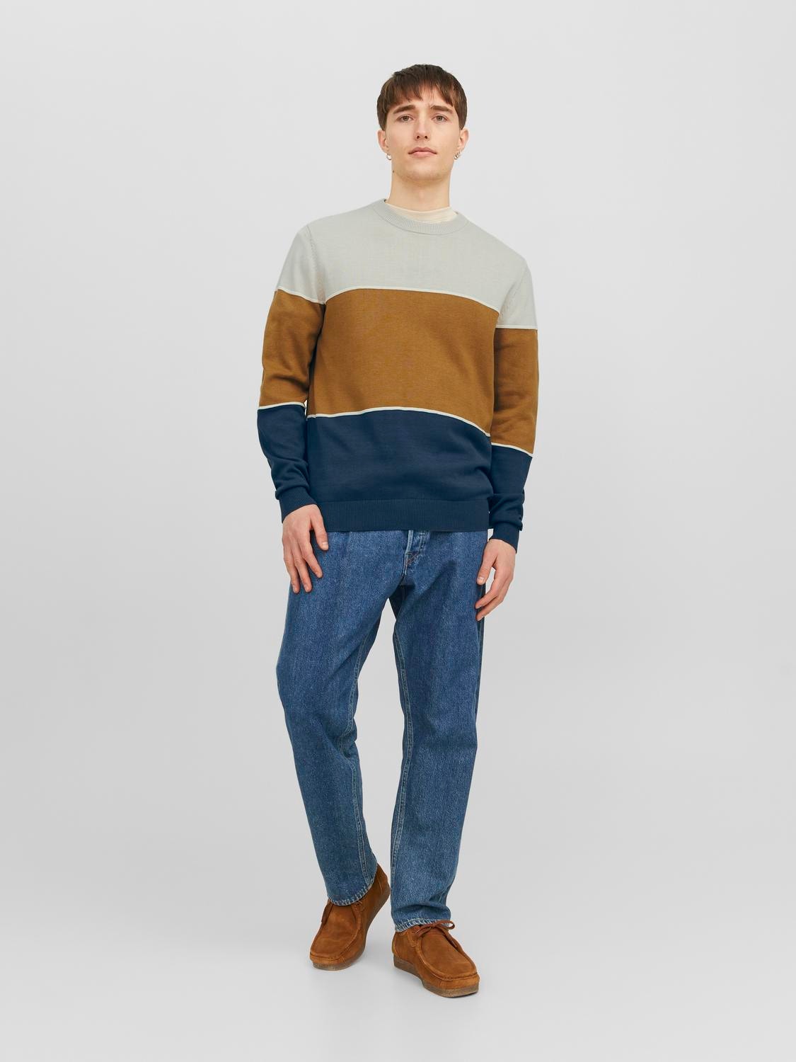 Jack & Jones Csíkos Személyzeti nyakú pulóver -Moonbeam - 12241803