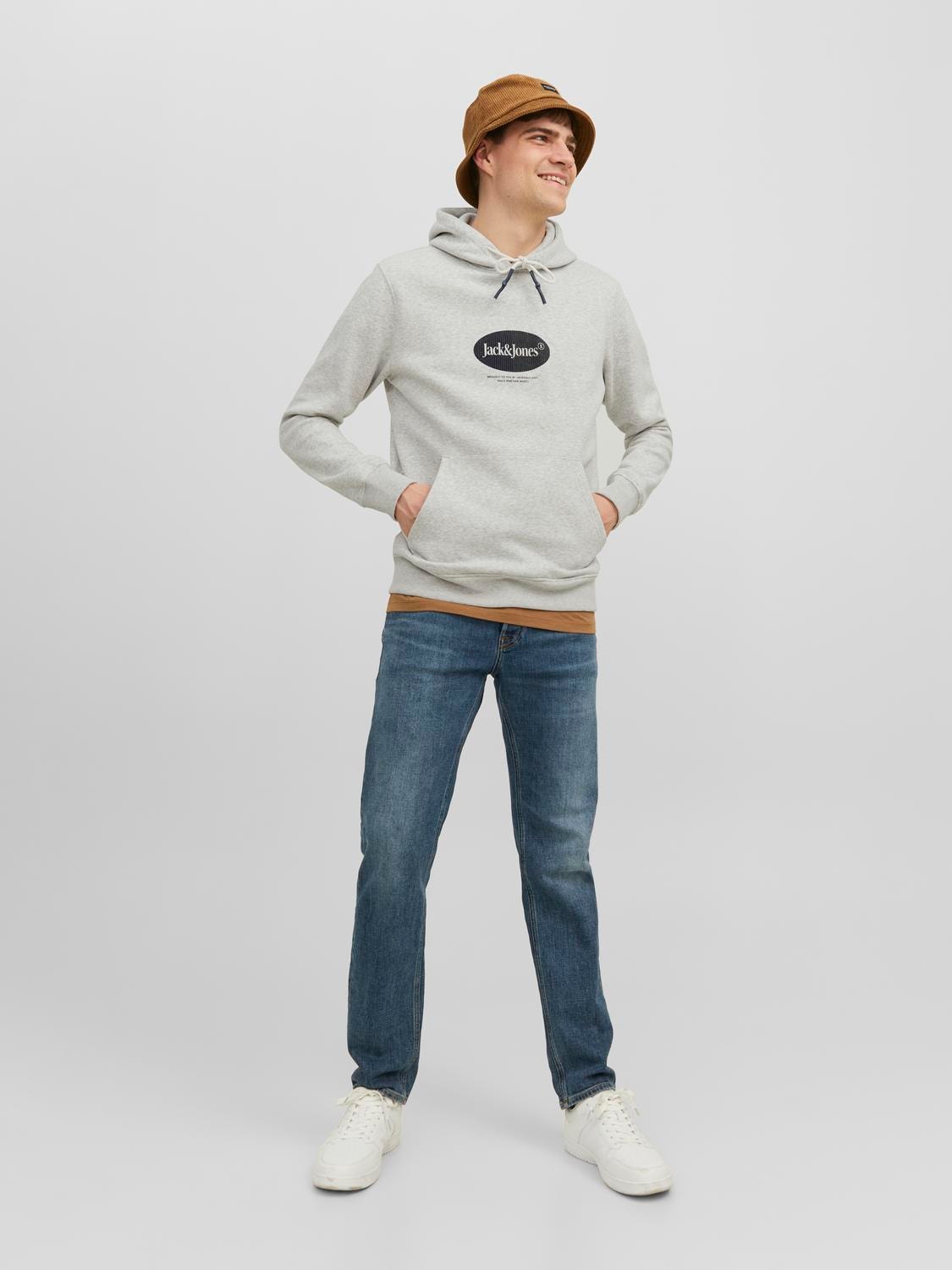 Jack & Jones Hoodie Logo -White Melange - 12242197