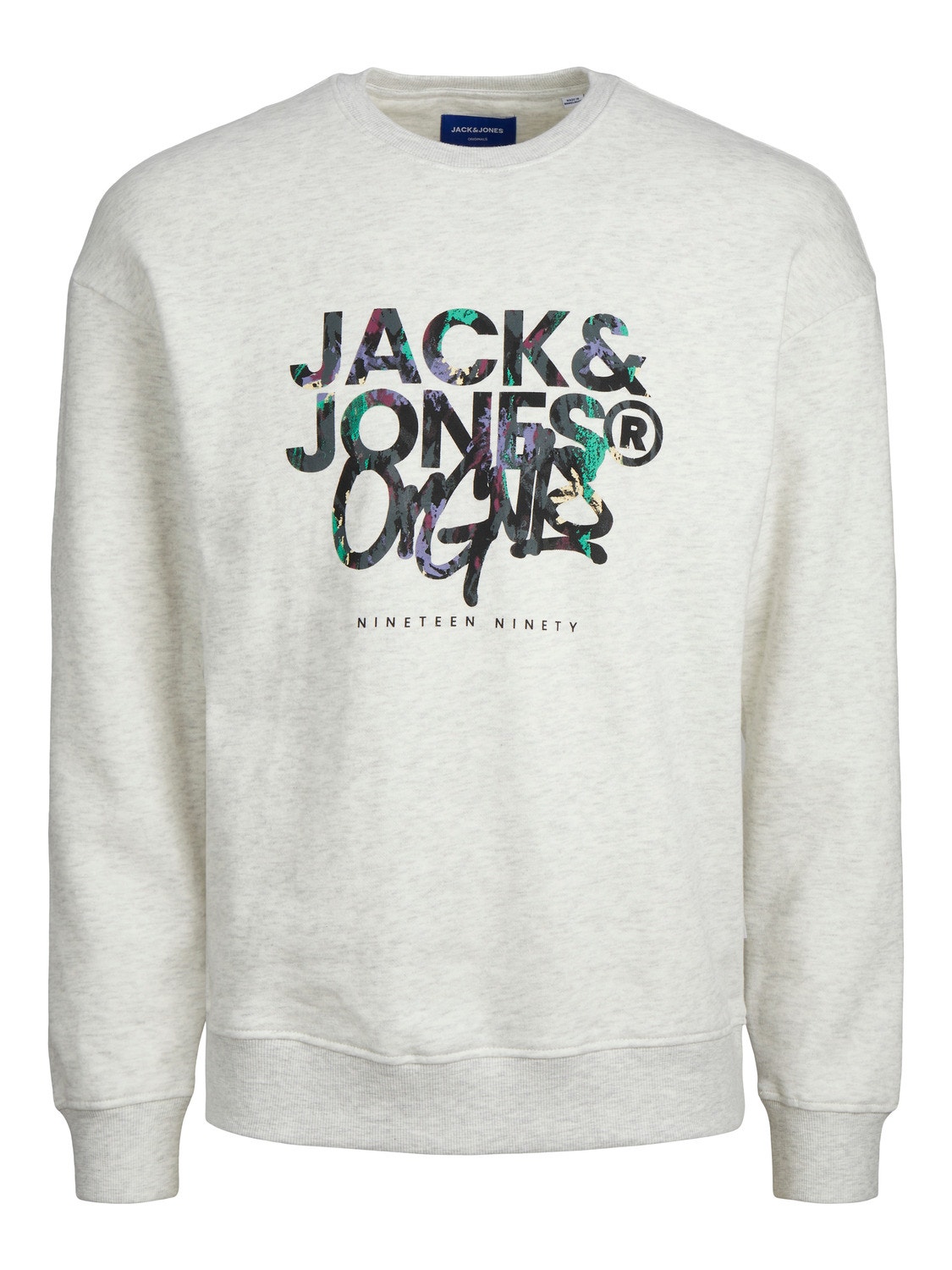 Jack & Jones Nyomott mintás Személyzeti nyakú pulóver -White Melange - 12242366