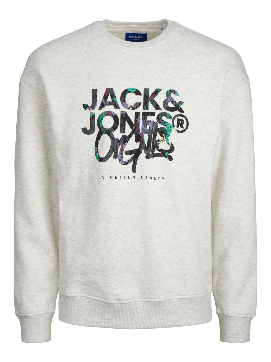Jack & Jones Printed Crew neck Sweatshirt -White Melange - 12242366