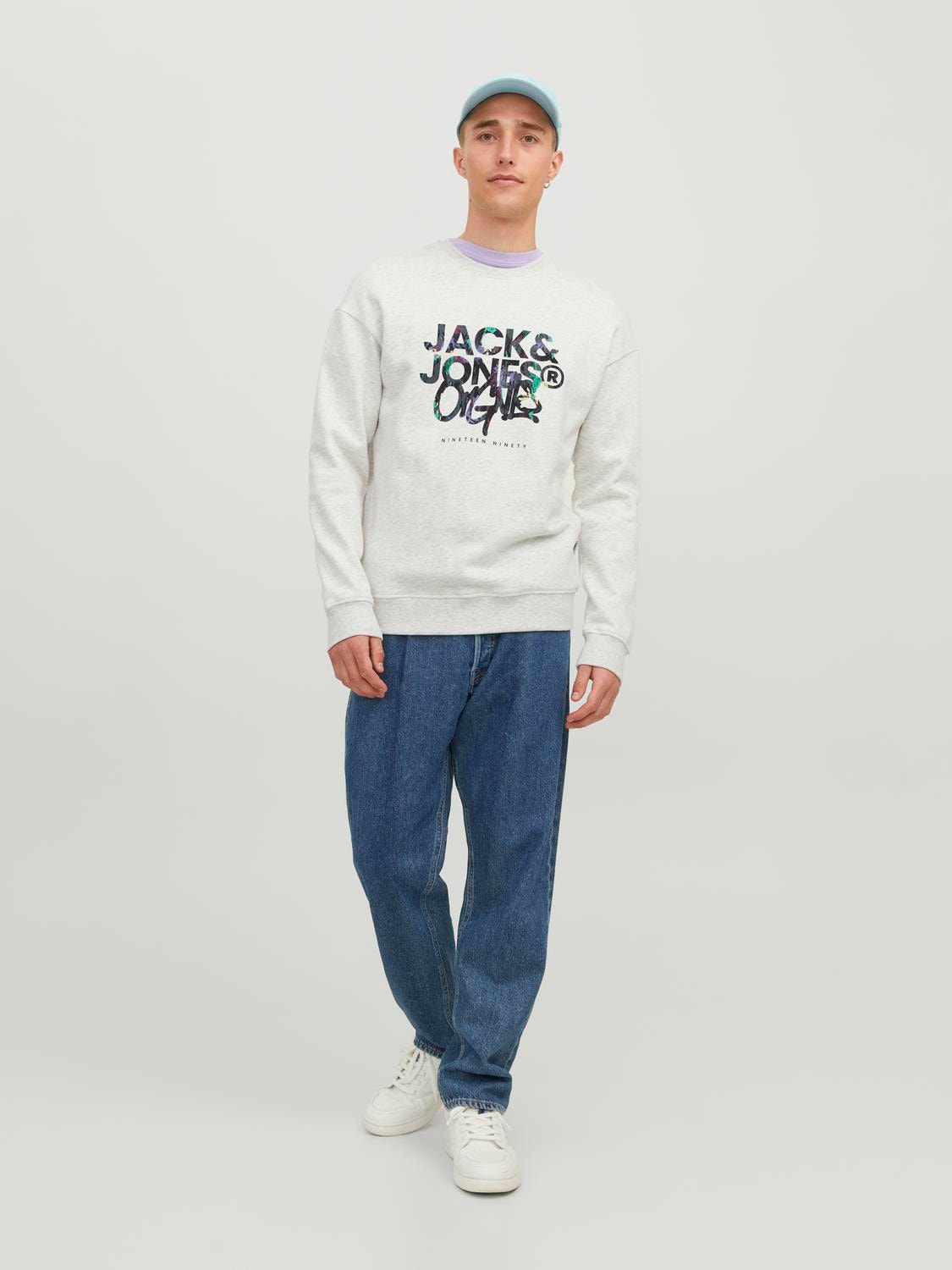 Jack & Jones Printed Crewn Neck Sweatshirt -White Melange - 12242366