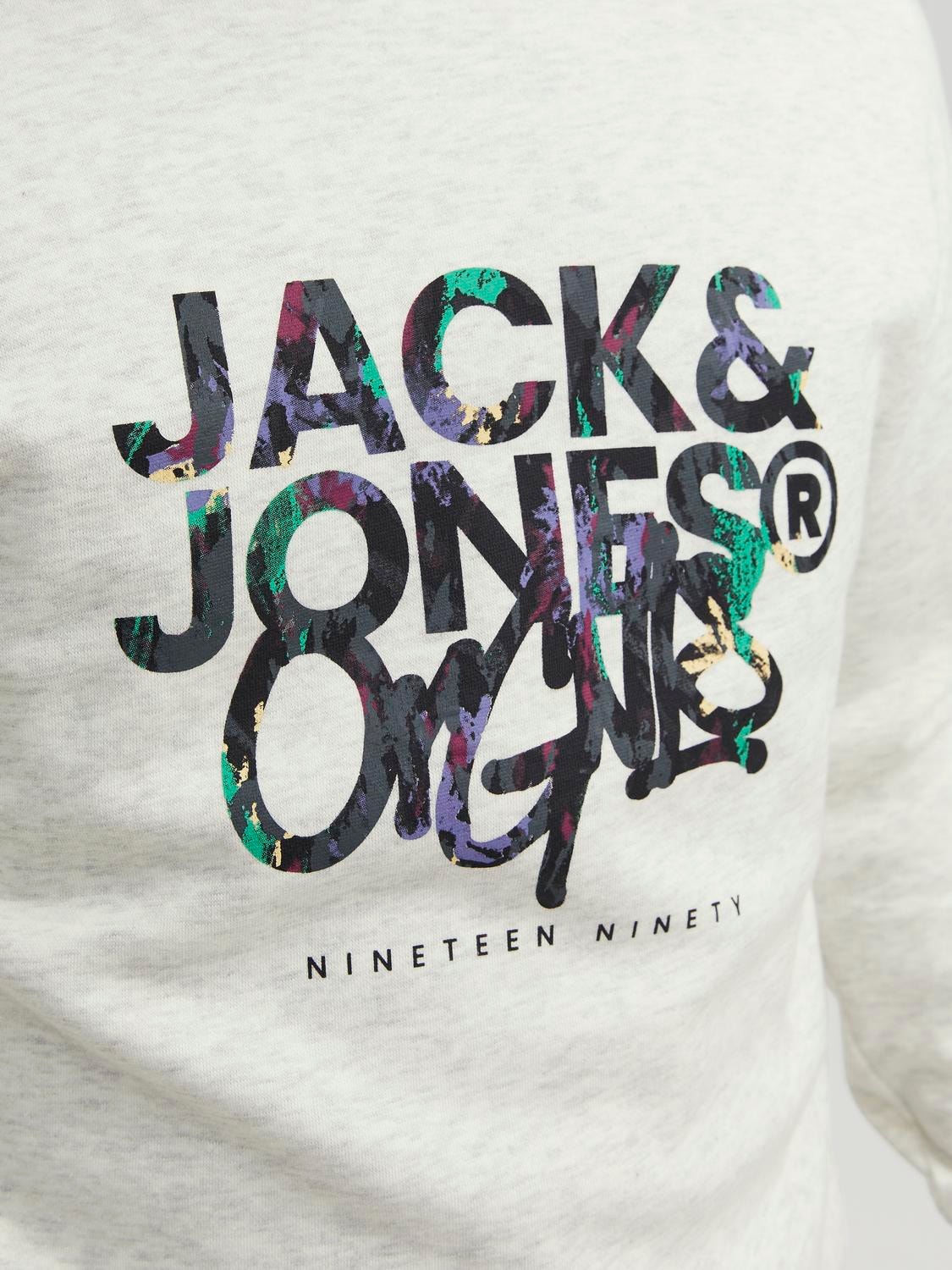 Jack & Jones Printed Crew neck Sweatshirt -White Melange - 12242366