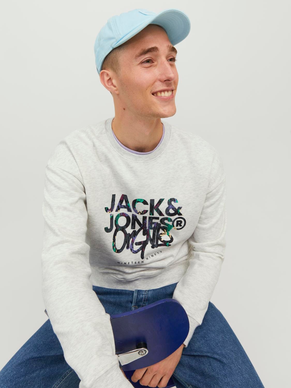 Jack & Jones Bedrukt Sweatshirt met ronde hals -White Melange - 12242366