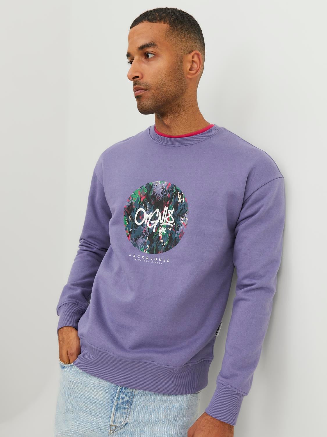 Printed Crewn Neck Sweatshirt | Dark Purple | Jack & Jones®