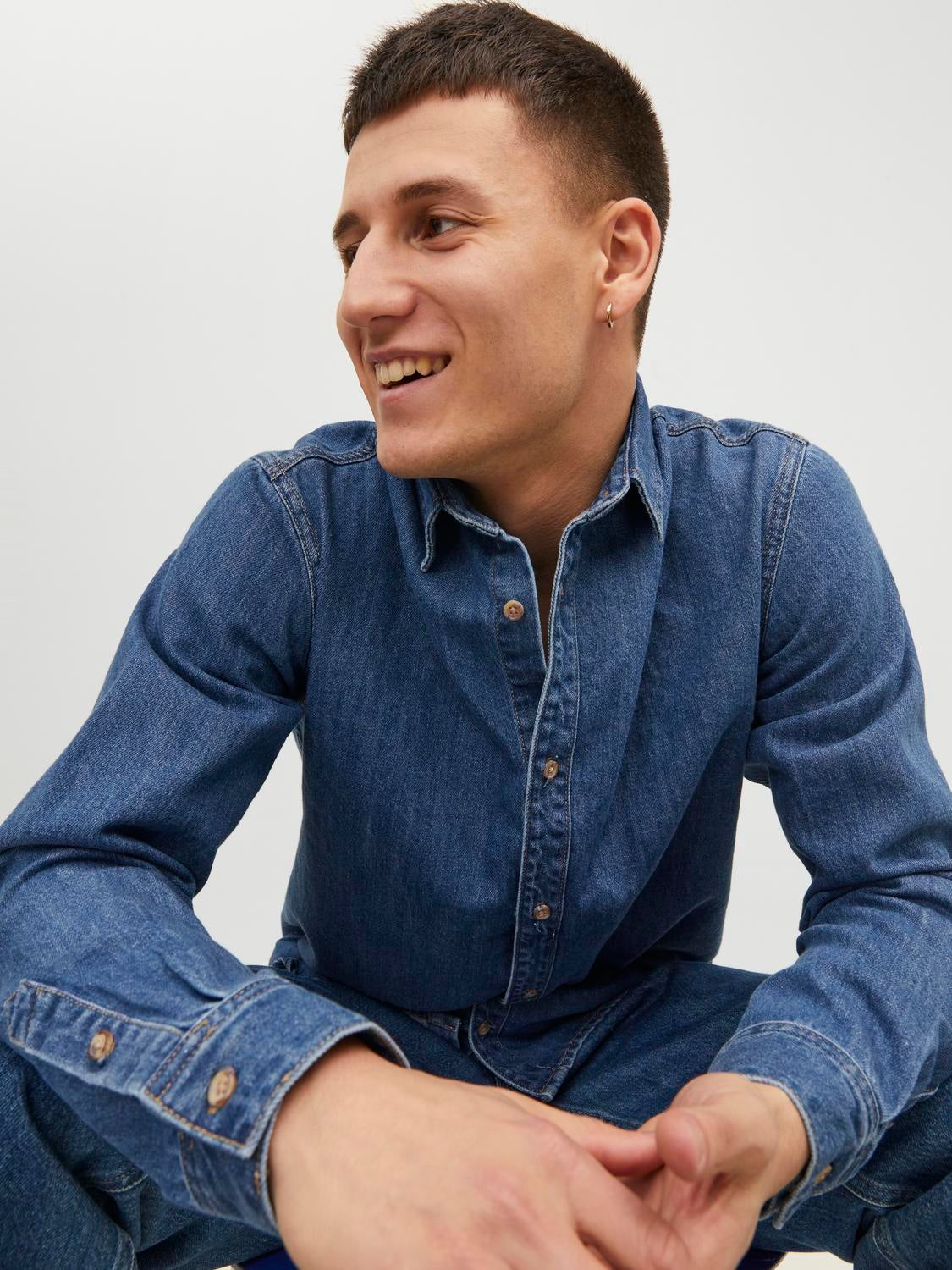 Wide Fit Denim Shirt | White | Jack & Jones®