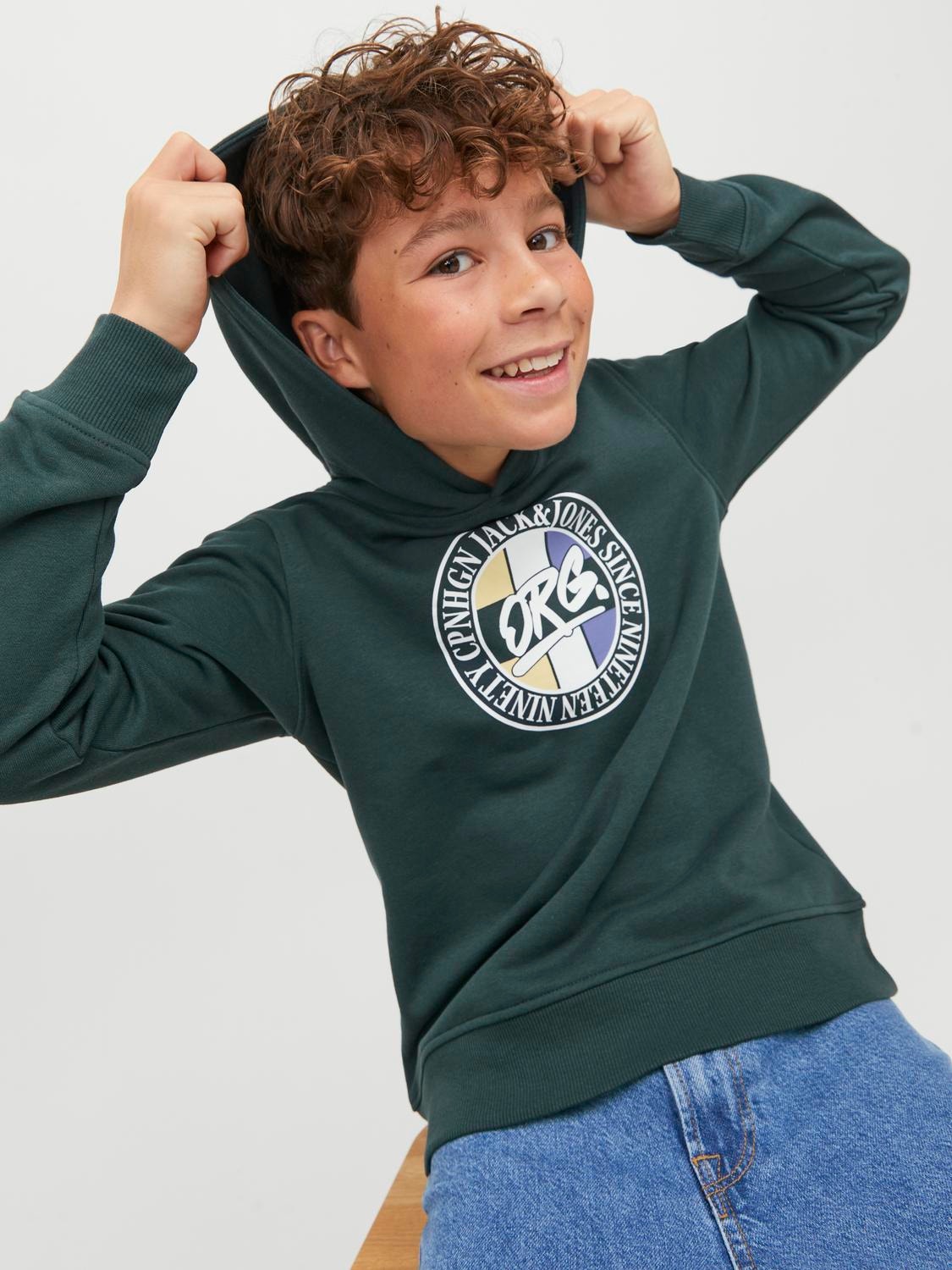 Sudadera con capucha Logotipo Para chicos, Verde intermedio