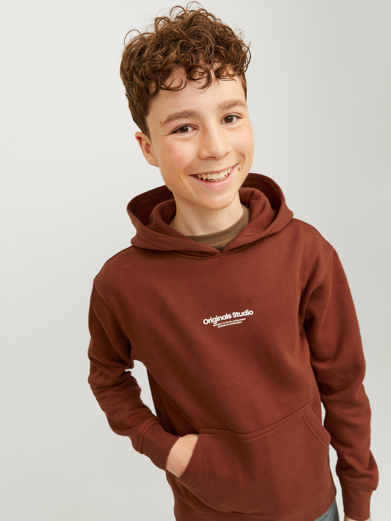 Jack & Jones Spausdintas raštas Megztinis su gobtuvu For boys -Brandy Brown - 12242469