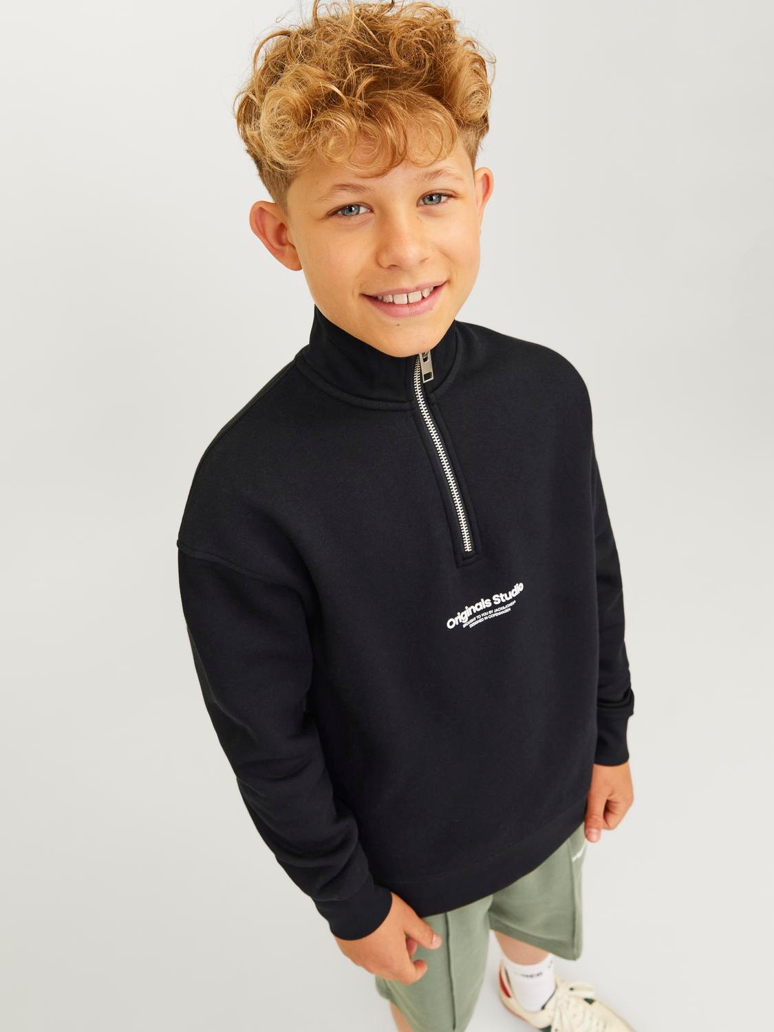 Jack & Jones Printed Zip Sweatshirt For boys -Black - 12242475